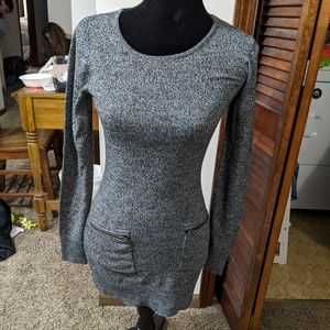 A Byer Gray Long Sleeve Sweater Dress